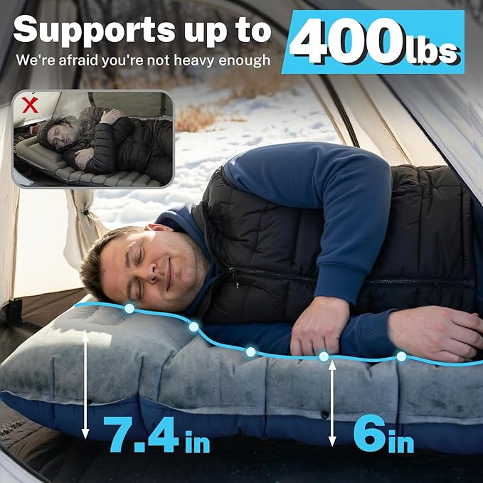 Camping Sleeping Pad 6in Velvet Inflatable Camping Mat Insulated Camping Mattress Built-in Foot Pump Compact Sleeping Pad for Camping Ultralight Self Inflating Camping Pad for Hiking Car Camp Gear
