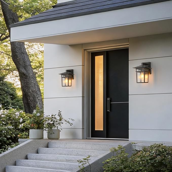 Outdoor Lighting Fixtures Wall Mount Exterior Wall Sconces Set of Two Brown Outdoor Porch Lights with Seeded Glass for Garage Front Door House