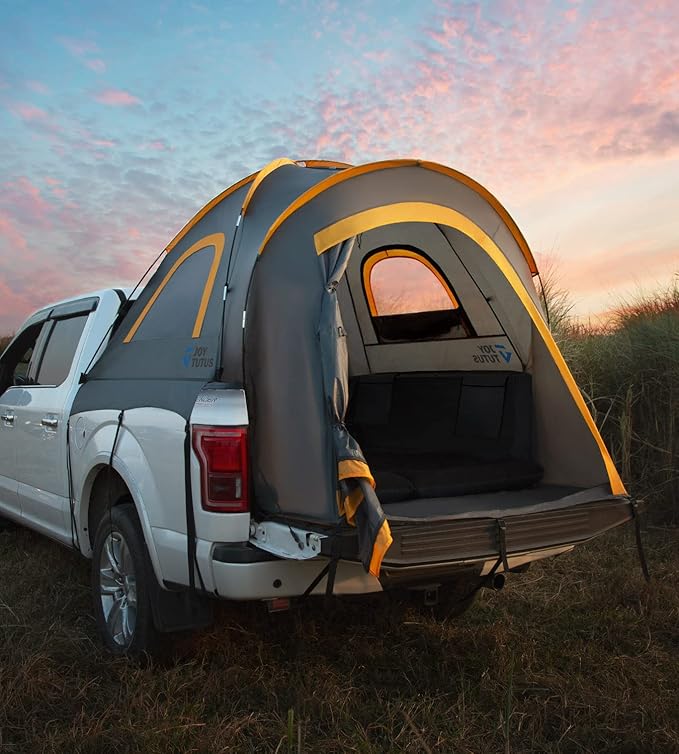 JOYTUTUS Pickup Truck Tent 2.0 Waterproof PU2000mm Double Layer for 2 Person Portable Truck Bed Tent with Rainfly 5.5'-5.8' Camping Preferred - Orange
