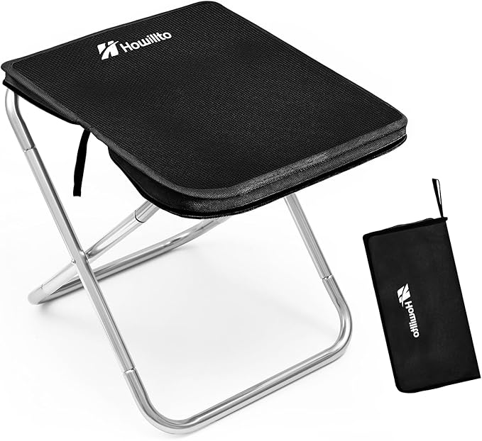 Camping Stool 16in Tall Portable Folding Stool with Carry Bag Upgraded Ultralight Chair with Roomy Seat for Adults Holds 280lbs Ideal for Hiking Fishing Outdoor Use Black
