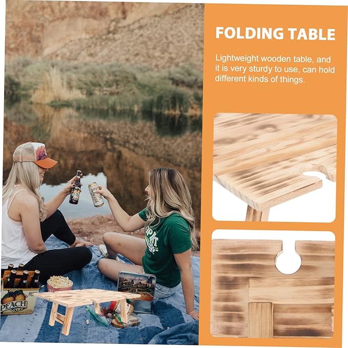 Totority Boho Folding Picnic Table Portable Outdoor Table Folding Camping Desk for Travel