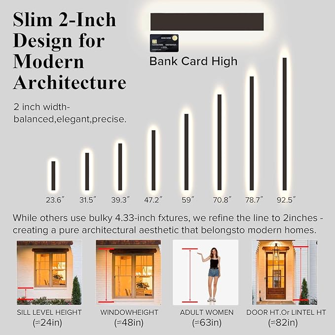 39 Inch Modern Outdoor Wall Lights 2700-6500K Dimmable Outdoor Wall Sconce with Remote Control IP65 Waterproof LED Long Exterior Linear Wall Light for House Garage(2 Pack)