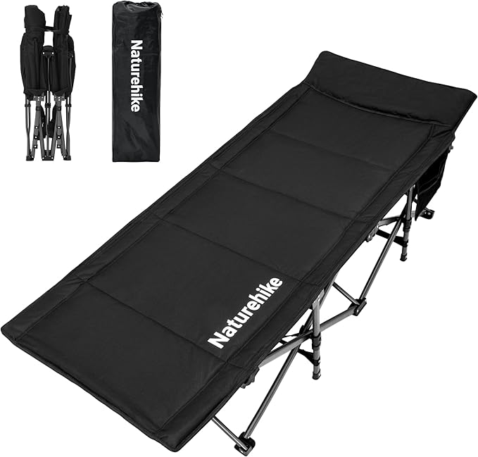 Naturehike Folding Camping Cot for Adults GoWild Portable Sleeping Cot with Carry Bag Outdoor Comfortable Camping Bed for Camping Beach Home Nap Indoor Sleeping Bed (Black)