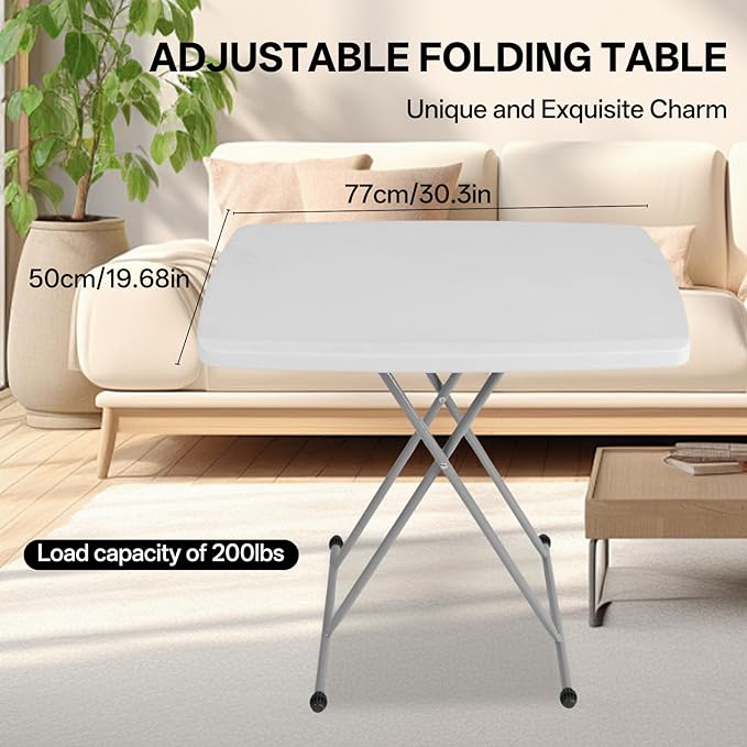 Small Camping Personal Folding Table Heavy Duty Utility Table with Adjustable Height 19.68” L x 30.3” W x 29 H HDPE Construction
