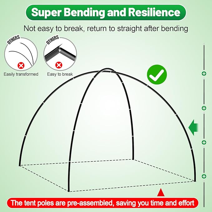Fiberglass Tent Pole Replacement Kit 2 Preassembled Poles for Hiking Camping Backpacking 15.6 Ft Lightweight Durable