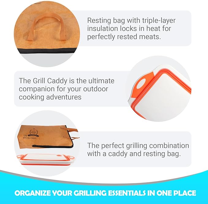 Collapsible BBQ Prep Tub &amp BBQ Resting Bag - Multi-Function Foldable Cutting Board BPA Free Portable Silicone Dish Bowl Leak Free Drain Hole for Meal Prep Marinating Food Storage(Orange)