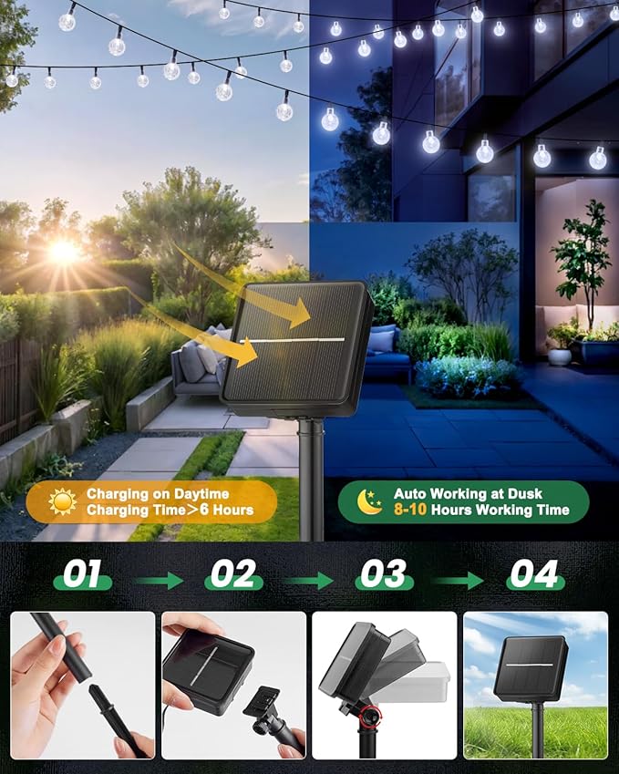 Brightown 2-Pack 120 LED 72 FT Solar String Lights Outdoor Waterproof Solar Powered Patio Lights with 8 Lighting Modes for Garden Yard Porch Wedding Party Decor (Pure White)