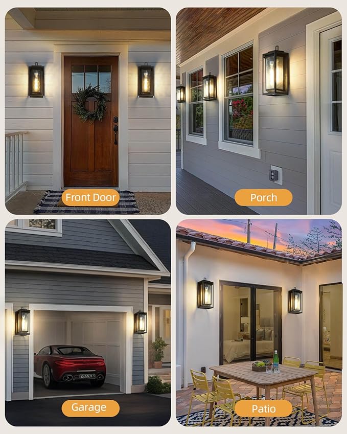 KIZON 15 Modern Outdoor Wall Lights with Seeded Glass Waterproof Black Outdoor Sconce Lights with LED Bulb Included Large Metal Exterior Lighting Fixtures for Porch Garage Entryway Patio