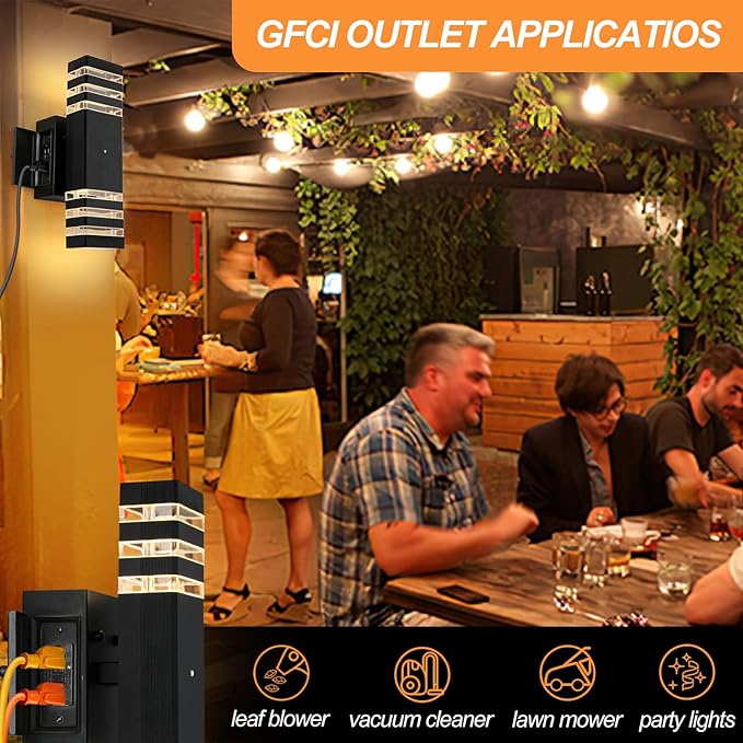 Dusk to Dawn Outdoor Light with Outlet 2 Pack Porch Lights with GFCI Outlet IP65 Waterproof Anti-Rust Exterior Light Fixture for House Porch Front Door