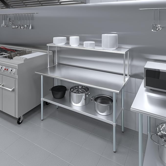 AmGood Stainless Steel Single Overshelf for 60 Long Prep Table. 12 Wide x 60 Long x 18 High