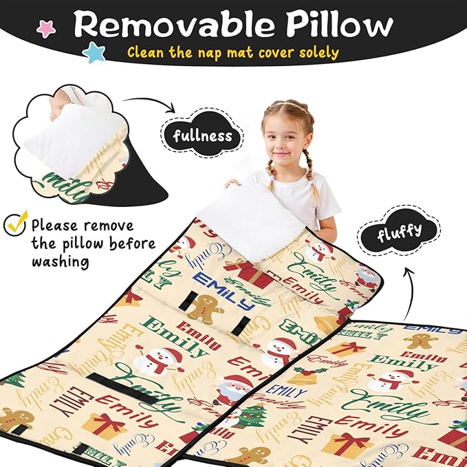 Personalized Toddler Nap Mat – Custom Name Sleeping Bag with Pillow &amp Blanket Roll-Up All-in-One Nap Mats