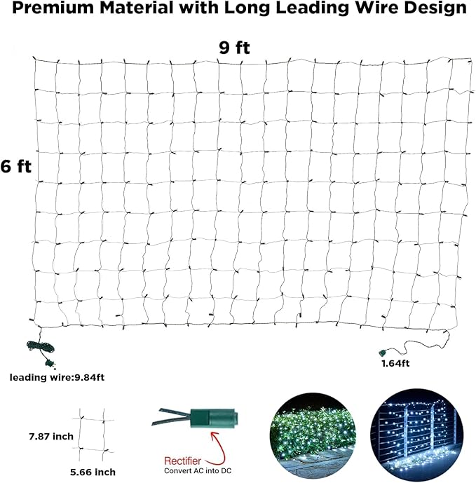 Led Net Lights Christmas Lights Outdoor 200Leds 9ft x 6ft Upgraded White Christmas Net Lighting Waterproof 5mm LED Wide Angle Outdoor Indoor Mesh Net Light for Trees Bushes Shrubs Decorations