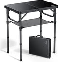 Anbte 2ft Folding Camping Table with Storage Net 3 Adjustable Heights Small Folding Table Lightweight &amp Portable with Carry Handle for Camping Fishing Picnic Beach Outdoor 22.8 x 15.7 Bl