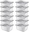 Mifoci 12 Pack Stainless Steam Hotel Pan with Lid 1/2 Size X 6 Inch Deep Steam Table Pan Restaurant Supplies Reusable Anti Rust Steam Pan Water Pan for Home Party Restaurant Hotel Buffet