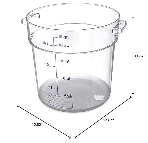 Carlisle FoodService Products Storplus Round Food Storage Container with Stackable Design for Catering Buffets Restaurants Polycarbonate (Pc) 18 Quart Clear