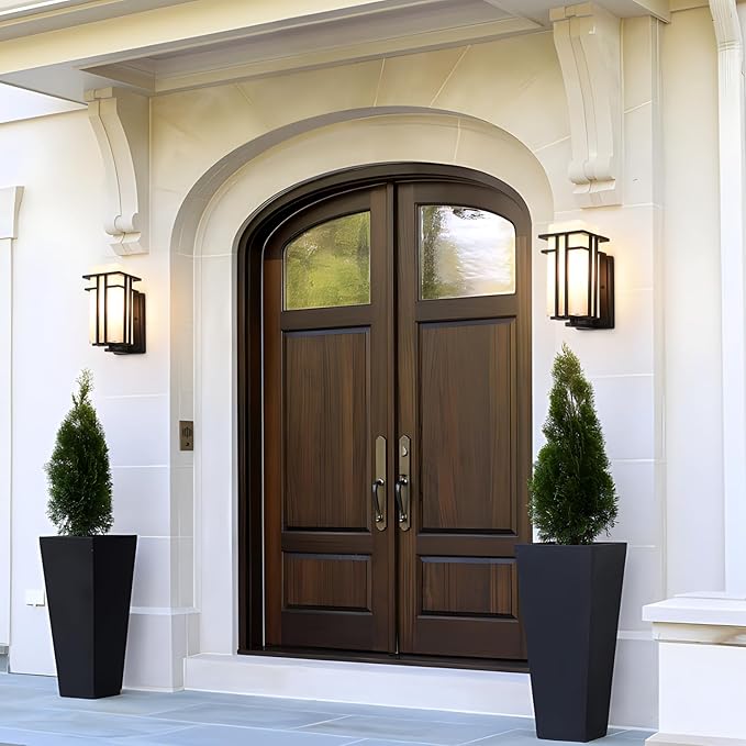 Outdoor Wall Sconce Waterproof Exterior Lights Wall Mount Anit-Rust Outdoor Wall Lantern with Rectangle White Glass Modren Black Exterior Wall Light for Front Door Patio Garage Entryway
