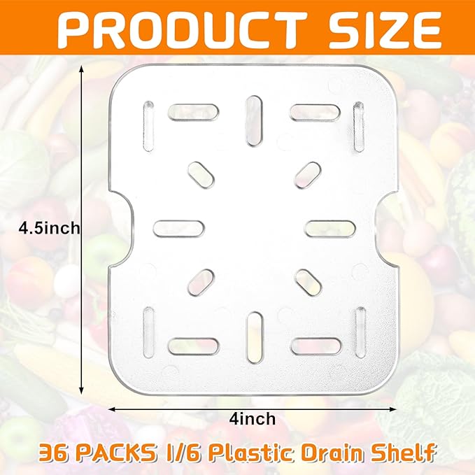 36 PCS Plastic Drain Shelf for 1/6 Size Food Pan Clear Plastic Grate Acrylic Food Drain Trays Plastic Drain Pan Clear Drain Tray for Food Fruit Vegetables Sink Teapot Dish Kitchen Restaurant