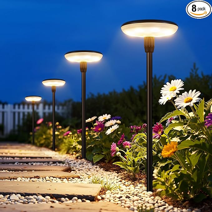 LETMY Solar Pathway Lights Outdoor 8 Pack Durable Metal Solar Path Lights Auto On/Off Garden Lights Solar Powered IP65 Waterproof Solar Lights Outdoor for Landscape Path Garden Patio Driveway