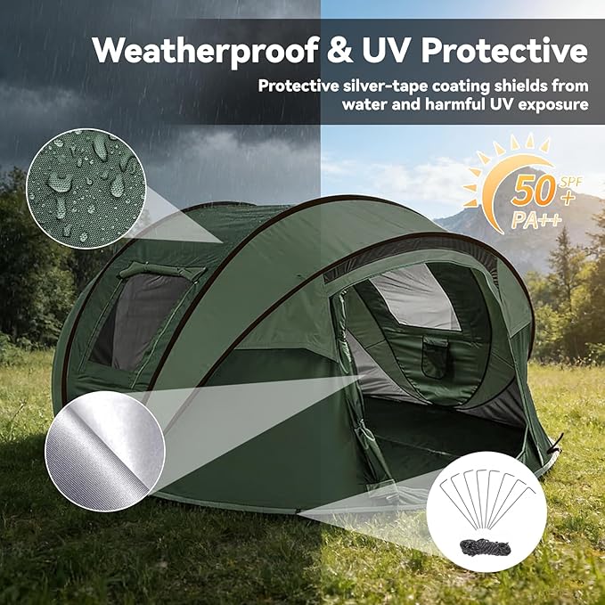 Instant Pop Up Tents for Camping 4/6 Person Easy Pop Up Camping TentsAutomatic Set Up Tent in 3 SecondsWaterproof Sunshade Family TentLightweight Dome Tent for Outdoor CampingHiking &amp Beach