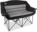 Fully Padded Folding Double Camping ChairsComfy Oversized Loveseat Lawn Chair w/Wine Glass HolderCup HolderHeavy Duty Outdoor Portable Camp Couch Support 600 LbsBlack