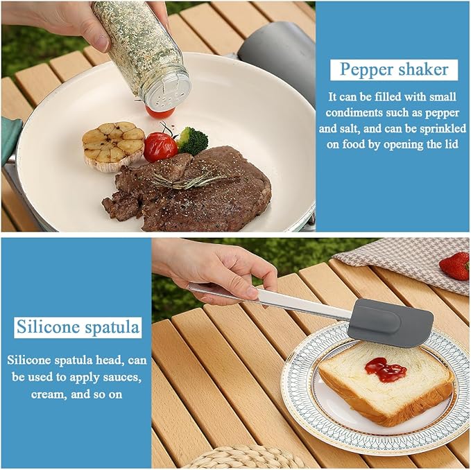 Kyraton Camping Cooking Set 15 Pack Camping Cookware Camping Supplies Portable Camping Kitchen Utensil Set Ldeal for Backpacking Barbecuing Camping and Hiking Trips.