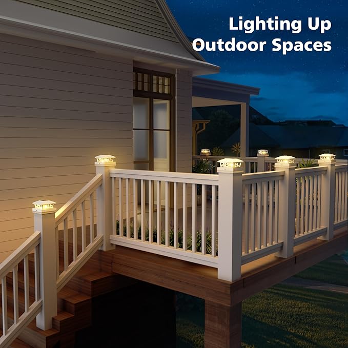 NIORSUN Solar Post Lights Outdoor Fence Post Solar Lights Warm White Outdoor Waterproof Edison LED Bulbs Garden Patio Fence Deck Decor Fence Post Caps 4x4 5x5 Wood Vinyl White 8 Pack