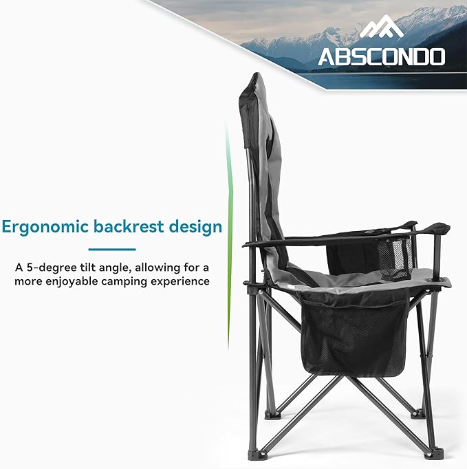 ABSCONDO Camping Chairs for Adults Oversized Folding Camp Chair for Outdoor with Cup Holder &amp Cooler Bag XL Heavy Duty Lawn Chairs Supports up to 350lbs (2 Pcs)