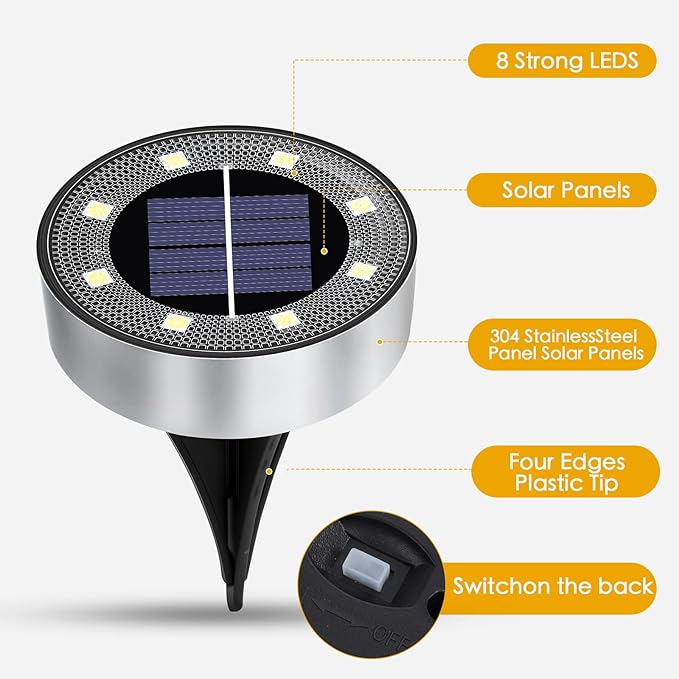 Solar Lights Outdoor 16 Pack Solar Garden Outdoor Waterproof Pathway Lights Bright In-Ground Light Outdoor Lighting Decor for Lawn Patio Yard Driveway Step and Walkway White Light