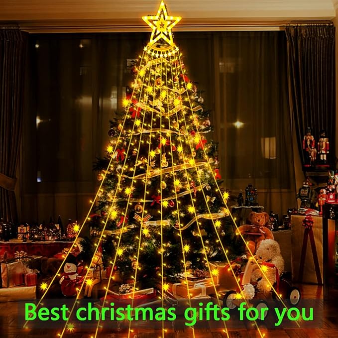 Aokudoni Christmas Lights Outdoor 12.6 ft 8-Lighting Modes Waterfall Xmas Lights Outdoor Christmas Decorations for Yard Tree House Holiday Party Warm White