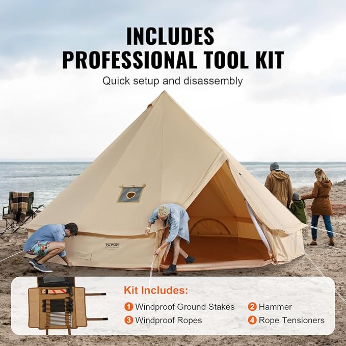 VEVOR Canvas Tent Bell Yurt 4 Seasons for Camping with Stove Jack Breathable Holds up to 4 People Family Camping Outdoor Hunting Party