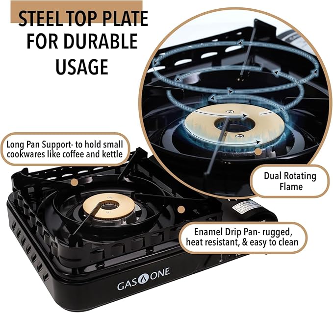 GasOne 15000 BTU Propane or Butane Stove Dual Fuel Stove Portable Camping Stove - Patented - with Carrying Case Great for Emergency Preparedness Kit