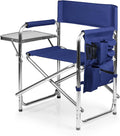 PICNIC TIME Sports Chair with Side Table and Armrest Caddy Lightweight Aluminum Folding Outdoor Camping Chair for Adults Portable Director Style Lawn Seating with Pockets &amp Carry Strap (Navy Bl