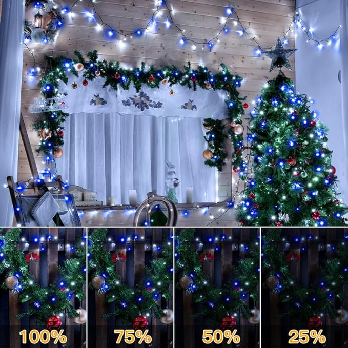 Ollny Christmas Lights 500LED 164FT Long Christmas Tree Lights with 8 Modes Remote Timer IP44 Waterproof Outdoor Christmas Lights for Tree House Yard Outside Xmas Decorations (Blue+White)