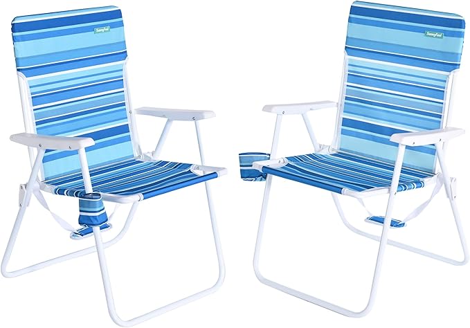 SunnyFeel 15 Tall Folding Beach Chair for Adults 2 Pack Oversized Portable High Seat Sand Chair Heavy Duty 300 LBS Foldable Camping Lawn Chairs for Camp/Outdoor/Travel/Picnic/Concert/Sports