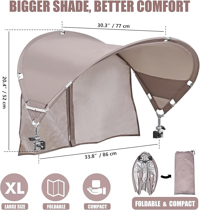 XL Universal Chair Canopy Umbrella UPF 50+ Foldable Sun Shade Attachment with Adjustable Clamp Fits Most Brands’ Beach Camping Lawn Tanning Zero Gravity Lounge &amp Fishing Chairs