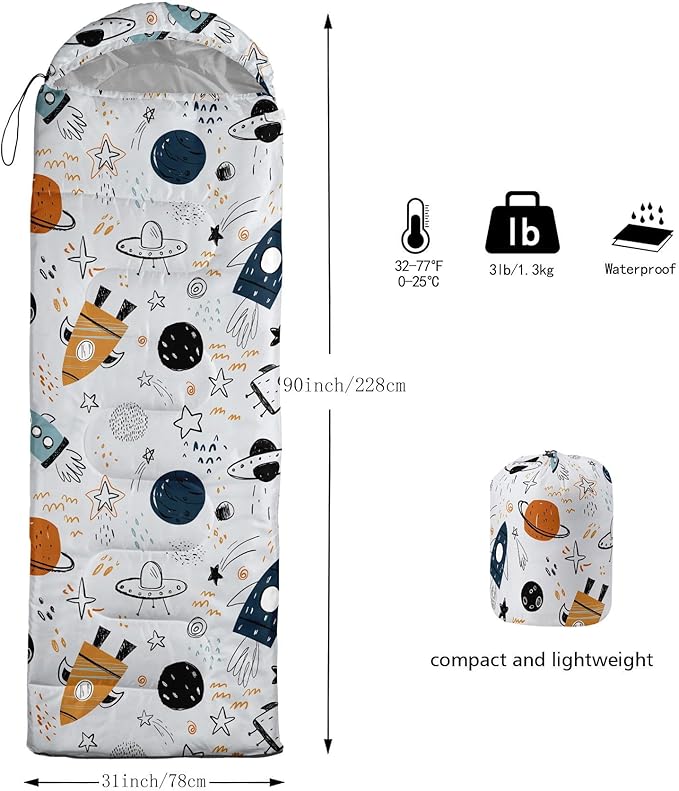 Kids Sleeping Bag for Boys GirlsCheckerboard Cat Print-Lightweight Warm Portable Outdoor Indoor-Waterproof Cold Weather Resistant Sleeping Bag for Camping Hiking