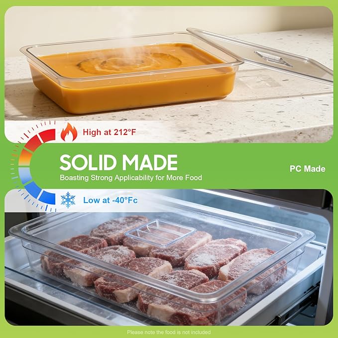 6 Pack Food Pans 4 Inch Deep Clear Food Pan with LidsCommercial Food Storage Containers for Restaurant Hotel