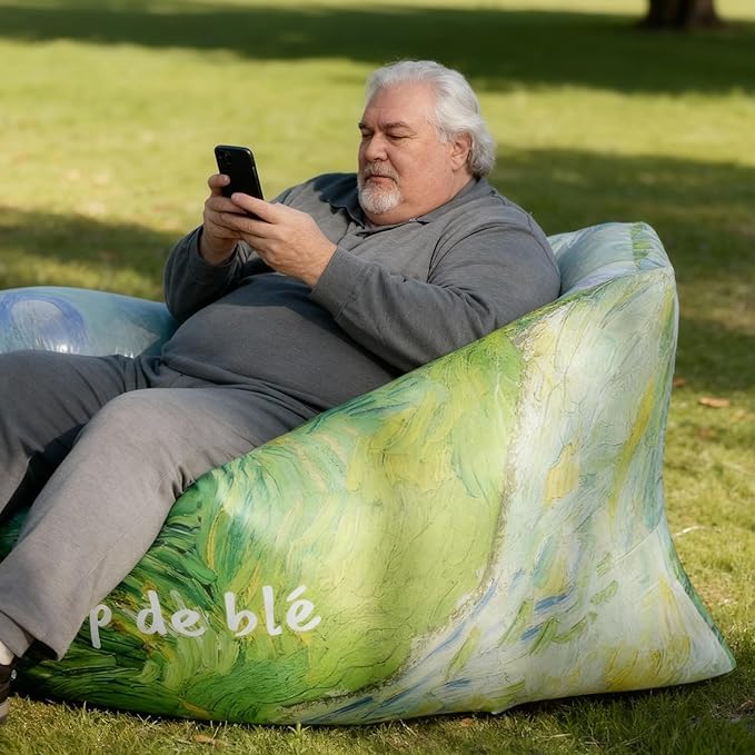 Inflatable Couch Air Sofa Hammock Portable–Folds Compactly–400lb Weight Capacity–63 x 30 x 21-Waterproof Anti Air Leaking Camping Chair for Traveling Beach Picnics &amp Camping(Green Wheat Fields)