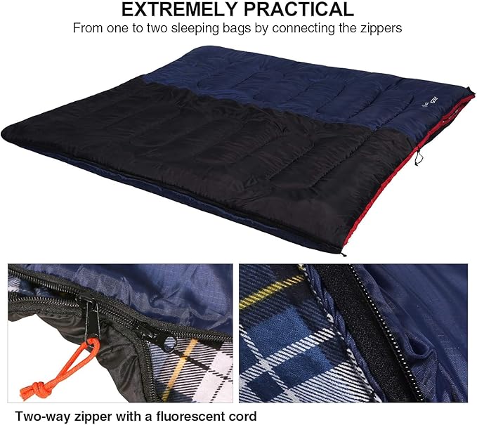 REDCAMP Cotton Flannel Sleeping Bag for Camping Backpacking Adults Cold Weather Envelope Sleeping Bags with 2/3/4/6lbs Filling