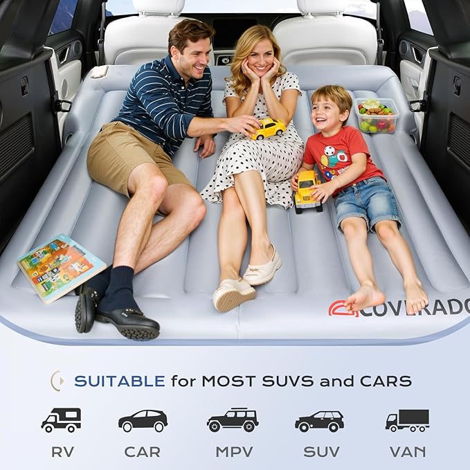 Coverado SUV Air Mattress with Wireless Built-in Pump &amp Pillows Durable Thickened 300D Oxford Fabric Car Air Bed for Camping Quick Easy Set-Up Universal Air Mattress for SUVs Minivans