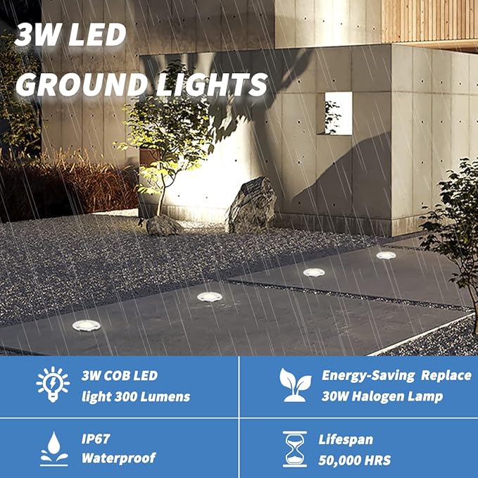 EAGLOD LED Landscape Lights Low Voltage3W LED Well Lights12V/24V Landscape Ground Lights with Wire ConnectorsLandscape Lights IP67 Waterproof for Garden LightingDeckYardWalkway(12 Pack 3000K)
