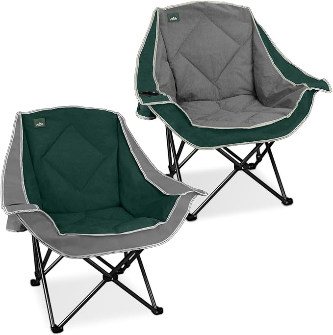 Northroad 2 Pack Oversized Camping ChairOutdoor Padded Folding Lawn Chair w/Cup HolderCarry Bag for Beach Hiking and PicnicsHeavy-Duty 300-lbs Capacity Grey&ampGreen