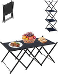 Folding Camping Table &amp Shelf 2-in-1 Portable Aluminum Picnic Table and 3-Tier Storage Rack Lightweight Low Table with Carrying Bag for Outdoor Beach Picnic BBQ and Party
