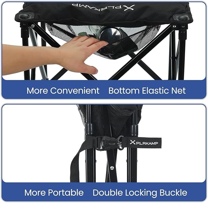 Padded Camping Stool 18 Inch Oversized Folding Camping Foot Rest 500lb Outdoor Camp Chair Footstool Portable Camping Ottoman w/Storage Net Carry Bag for Camping Gardening (1 Black)