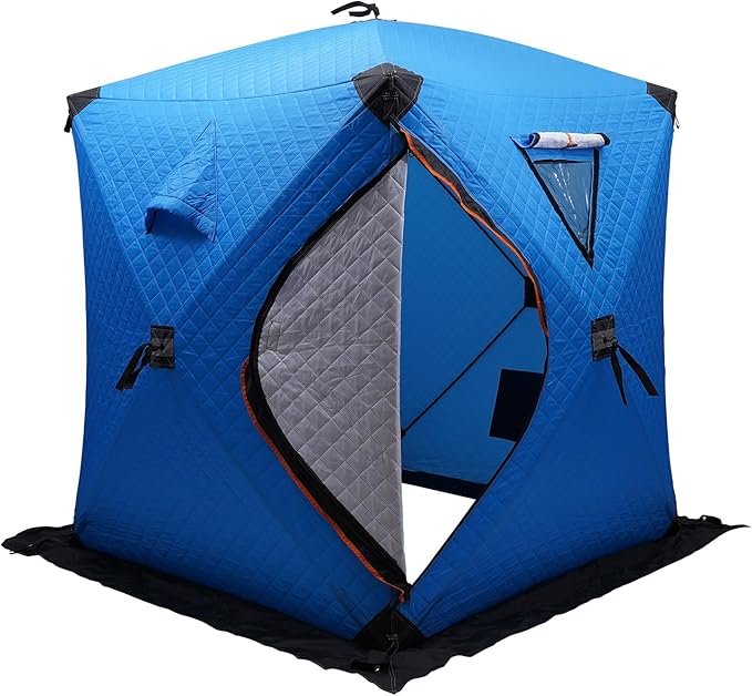 Portable 2 Person Ice Fishing Tent Insulated Winter Ice Fishing Shanty with Nails &amp Windproof Ropes Portable Square Angler Shelter Tent for Backyards Parks Picnics