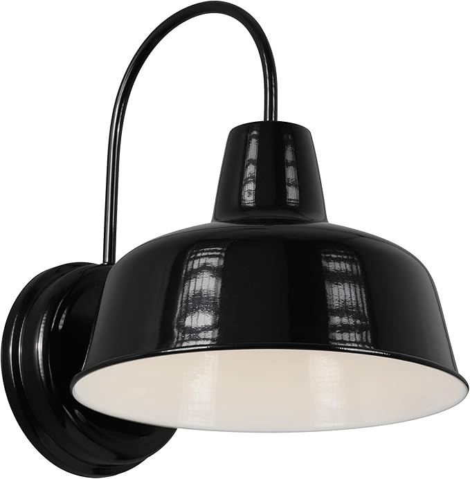 Design House Mason Farmhouse Gooseneck Barn Light Outdoor Exterior Porch or Patio Wall Light Fixture Satin Black 10 Inch Diameter 1-Pack 588830-SB