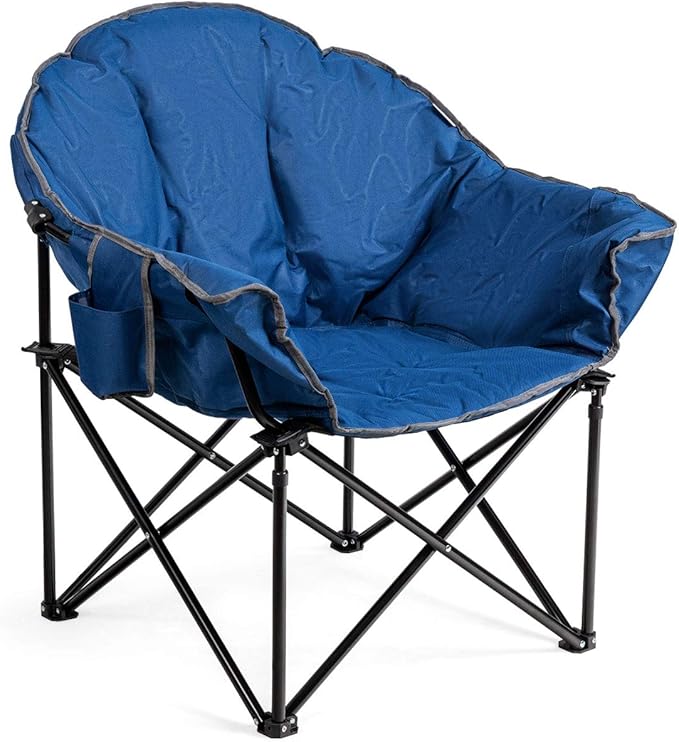 Giantex Portable Camping Chair Outdoor Folding Moon Saucer Chair for Lawn with Soft Padded Seat Cup Holder and Carry Bag