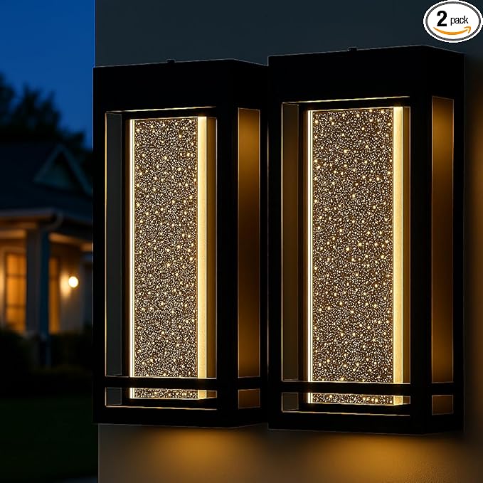 Dusk to Dawn Sensor Porch Lights Crystal Bubble Exterior Lighting Fixtures Modern Outdoor Wall Light Outdoor Lighting Fixture for Porch 2Pack
