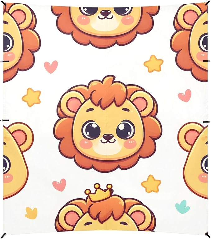 Cute Cartoon Little Lion's Face Camping Sun Shelter Beach Tent Portable Beach Sun Shade Outdoor Canopy for Camping Trips Fishing Picnic