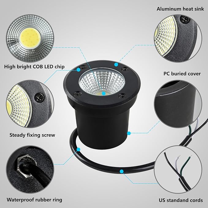 Outdoor Landscape Lights5W 500lmHigh Voltage 110V 120V Ground LightsIP65 Waterproof LED Well Light3CCT Selectable Underground Lamps Wired for GardenPathwayDrivewayPack of 8